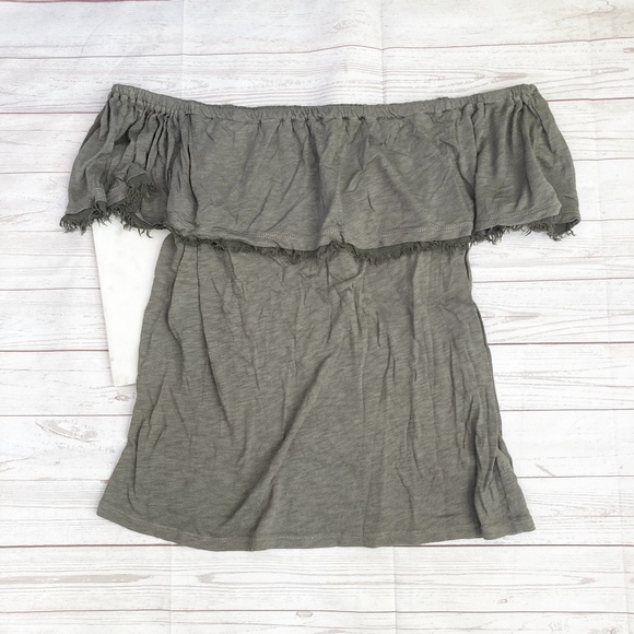 splendid womens xl off shoulder ruffle top olive g - Picture 2 of 5